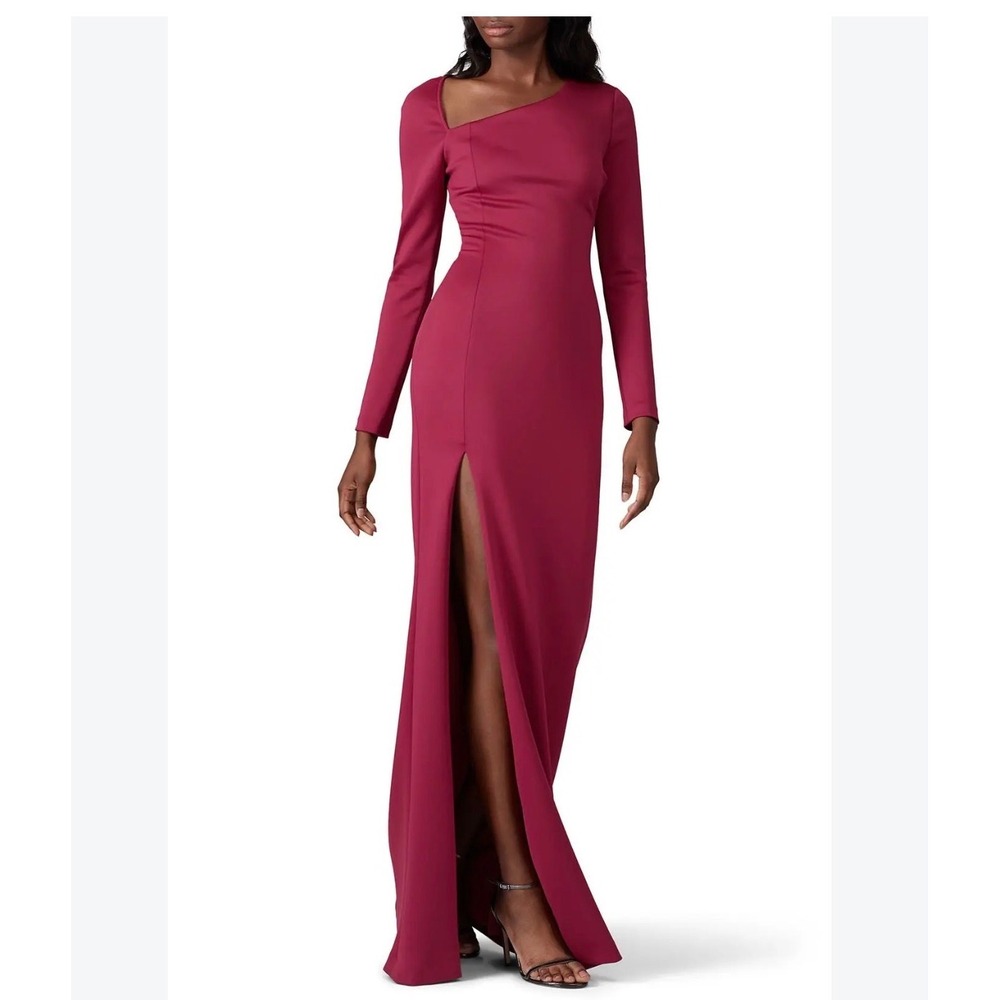 Black Halo Eve Laurel Berman Crimson Asymmetrical Long Sleeve Gown Slit Size 8
